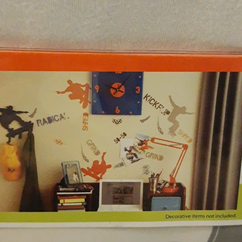 Skateboard Theme Wall Sticker Decals Room Décor, ORANGE, 1 Pack
